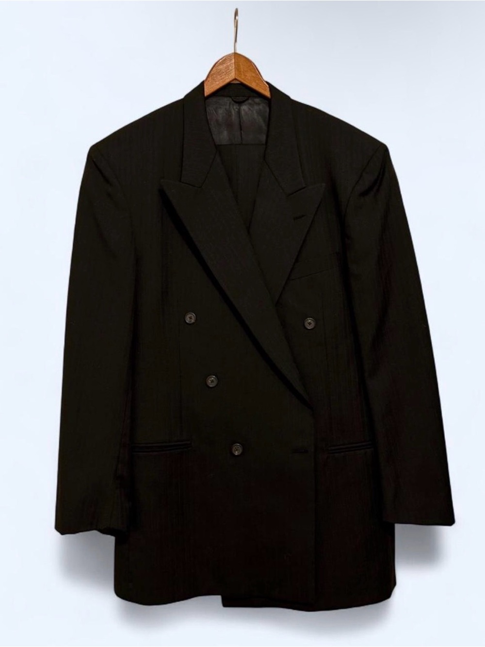 Vintage Men's Double-Breasted Black Suit